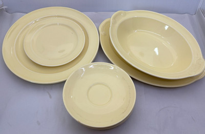8 Pieces Lu Ray Pastels Yellow Plates Serving Platter Oval Baker 4 Saucers
