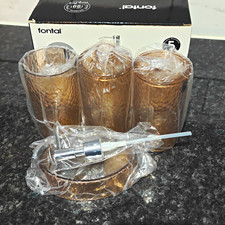 Fontal Hammered 4pc Bathroom Accessory Set Brown/Gold Plastic 300ml Dispenser