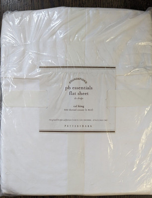 POTTERY BARN NIP Cal King White PB Essential Flat Sheet 300 Thread Ct 108x105 in