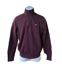 Lacoste Men s Burgundy Quarter Zip Pullover Sweatshirt Logo Size M Preppy