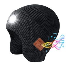 Mens Gifts Bluetooth Beanie with Light, Built-in Stereo Speaker Mic and 5 Black