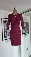 Miss Selfridge Burgundy Lace Bodycon Dress Elegant Evening 3/4 Sleeve Size 8