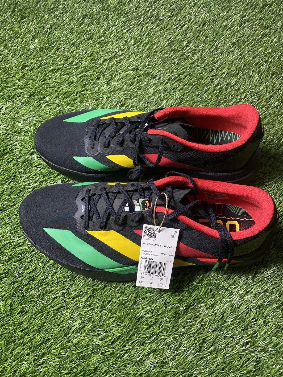 Adidas Adizero Evo SL x Bob Marley 'Black Red Yellow' KJ6160 Mens size 10.5
