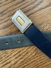 Christian Dior Logo Reversible Gold Silver Buckle Brown Black Leather Belt 34-36