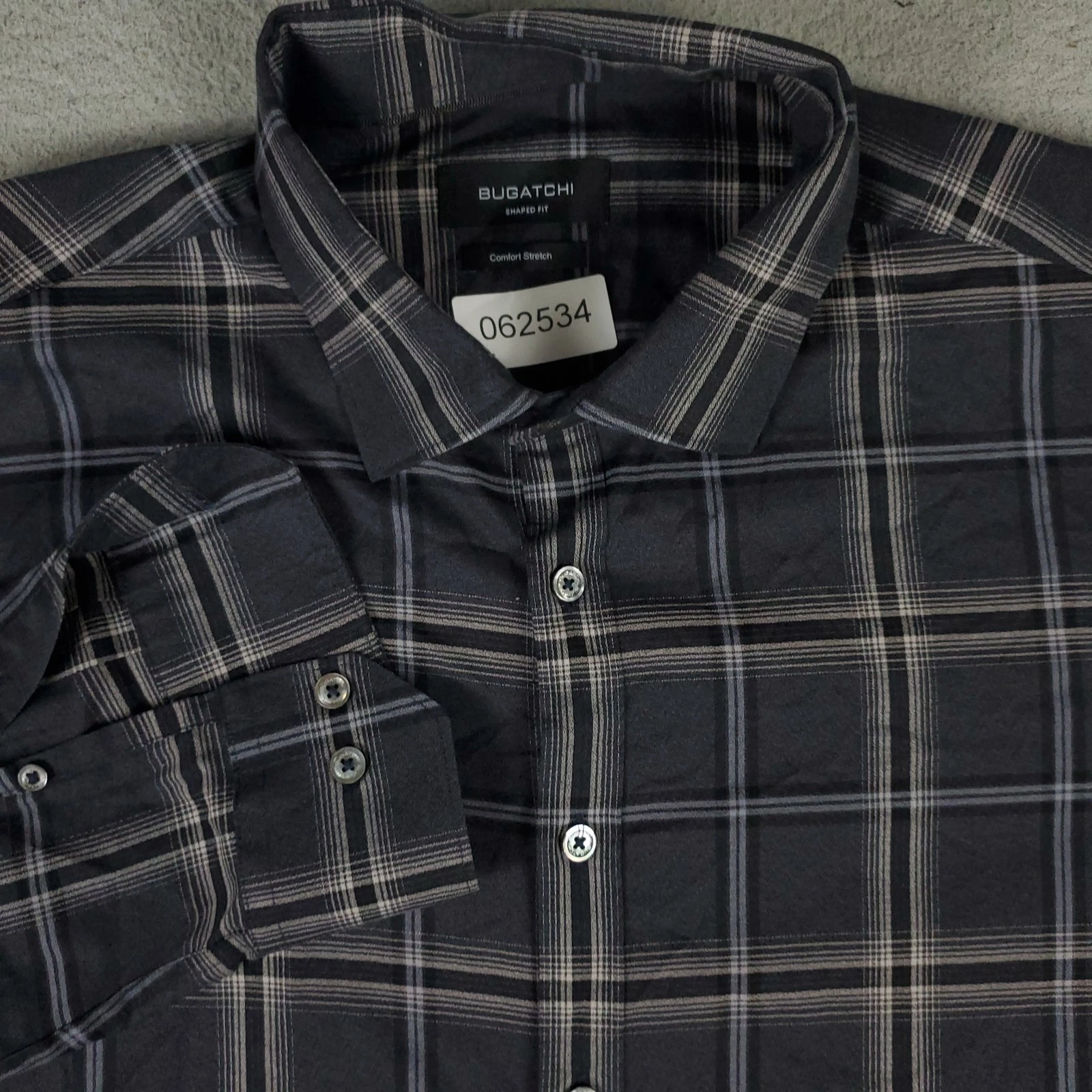 Bugatchi Shirt Mens Size XL Gray Plaid Stretch Shaped Fit Button Up Long Sleeve