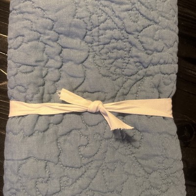 Pottery Barn  Belgian Linen Floral Stitch Sham Standard Cornflower Blue * Read*