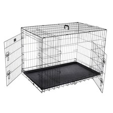 42" Dog Crate Kennel Folding Metal Pet Cage 2 Door for Extra Large Dogs, Black
