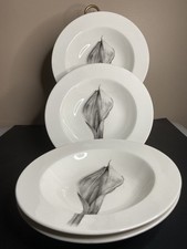 Set Of 4 222 Fifth Botanica Calla Soup Bowls Wide Rim Flower 9”