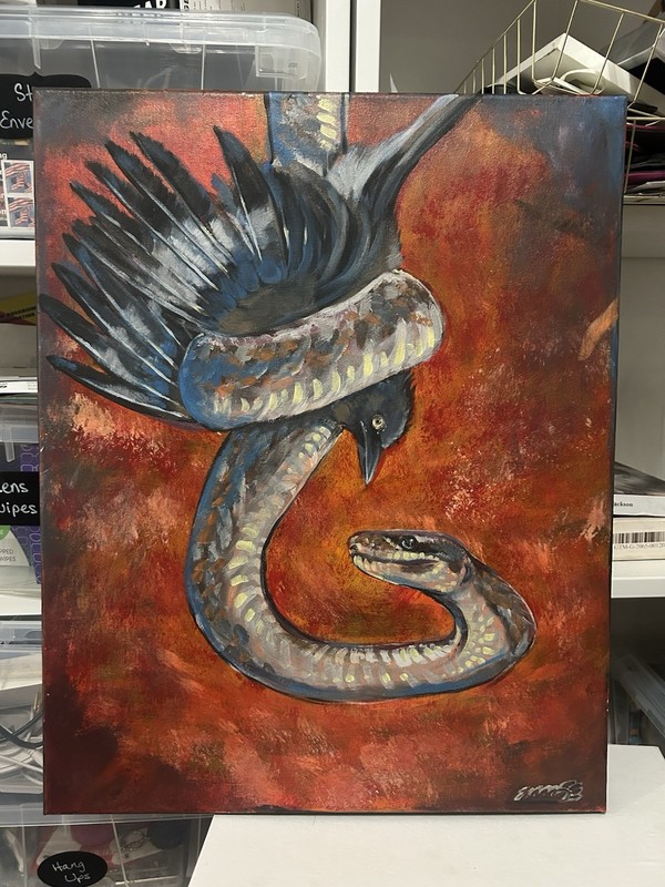 Wolfits Canvas Painting Snake & Bird acrylic painting Unframed