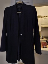 ZARA Women s Blue Long Blazer S Single-Breasted One-Button Shawl Lined