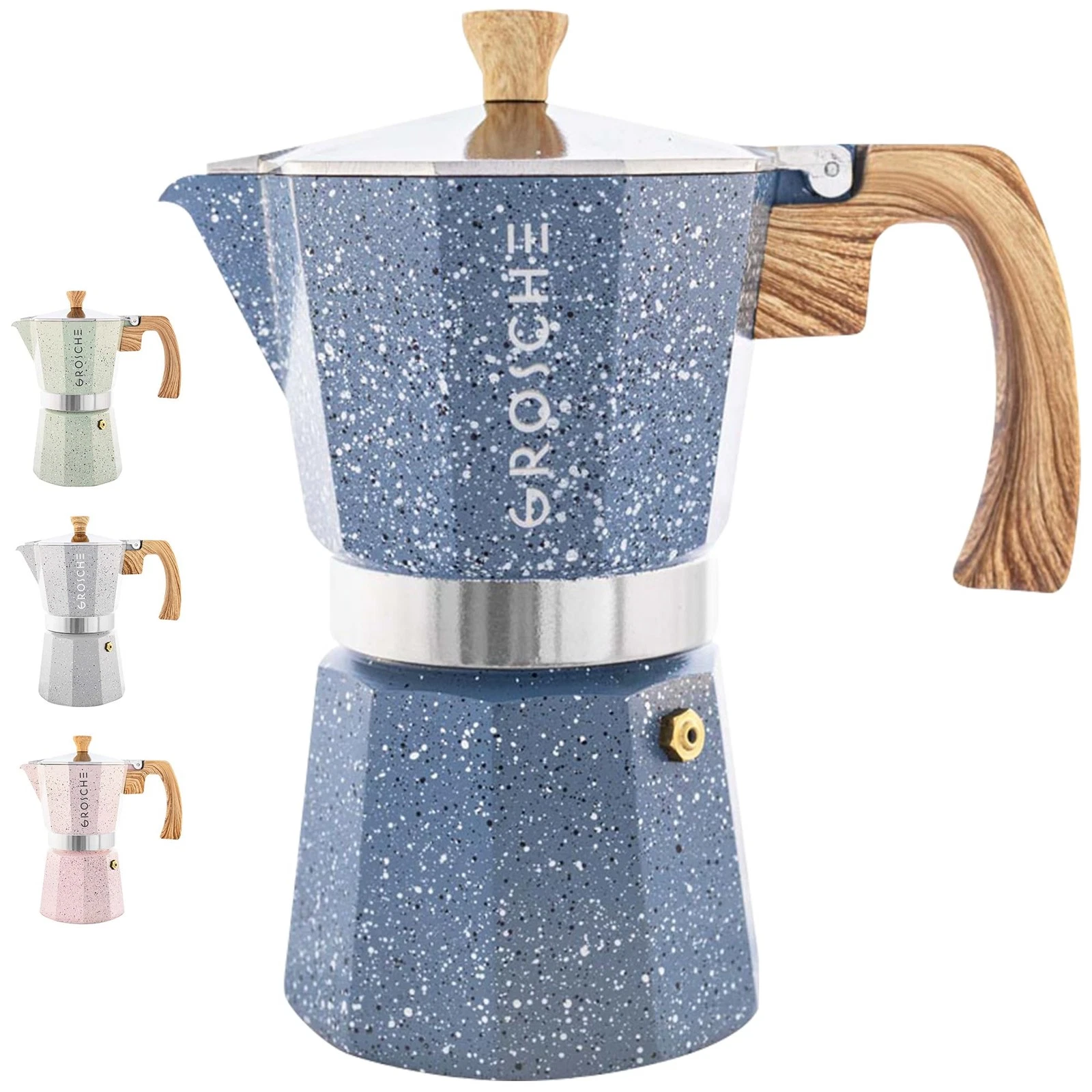 GROSCHE Milano Moka pot, Stovetop Espresso maker, 9 espresso cups, Indigo