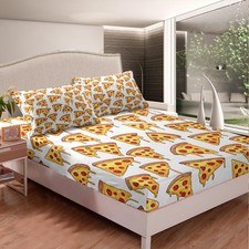 Pizza Bedding Set for Kids Children Delicious Fast Food Fitted Sheet Pizzeria...