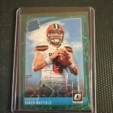 2018 PANINI DONRUSS OPTIC GREEN VELOCITY ROOKIE CARD #153 BAKER MAYFIELD . rookie card picture