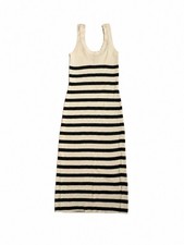 Zara Striped Open Knit Sleeveless Maxi Dress Cream Black Scoop Neck Woman Size S