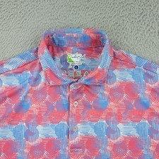 TailorByrd Polo Shirt Mens Large Red Blue Geometric Golf Performance Stretch