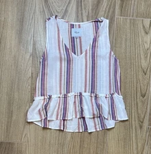 Rails Top Womens XS Striped Linen Metallic Mira Jewel Ruffle Tank Loose