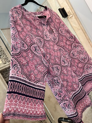 Violet + Claire 3/4 Sleeve White Blue pink  Paisly Top Women s Plus Size 1X New