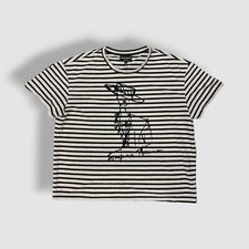  295 Emporio Armani Women's White Striped Jersey Graphic Tee Shirt Top Size L