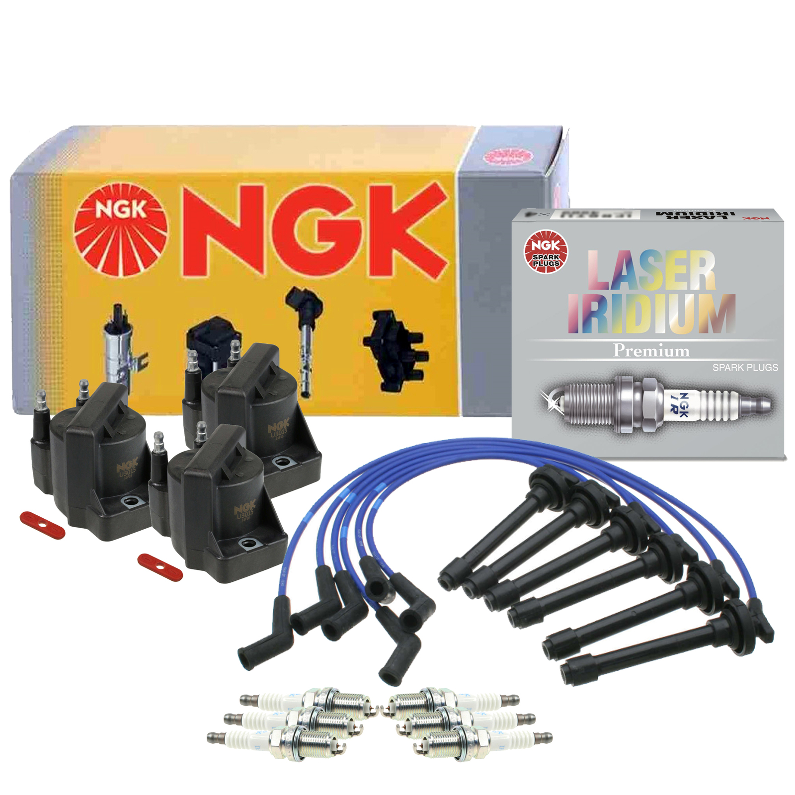 NGK Wires 3 Ignition Coils  6 Laser Iridium Spark Plugs Kit For Honda Isuzu V6