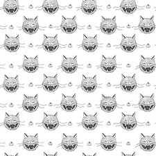 Feline Drive Fabric SCAREDY CAT Cat Heads White - Fat Quarter 18"x22" FQ