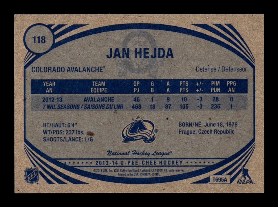 PWE READ stock photo . 2013-14 opc o-pee-chee retro #118 jan hejda - Image 2 of 2