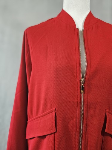 Womens Red Blazer Jacket by Chico's Size 1 Polka Dot Print Lining Pockets Career - Picture 4 of 12