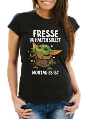 Ladies T-Shirt With Slogan Work Shut Up You Shall Monday It's Baby Yoda