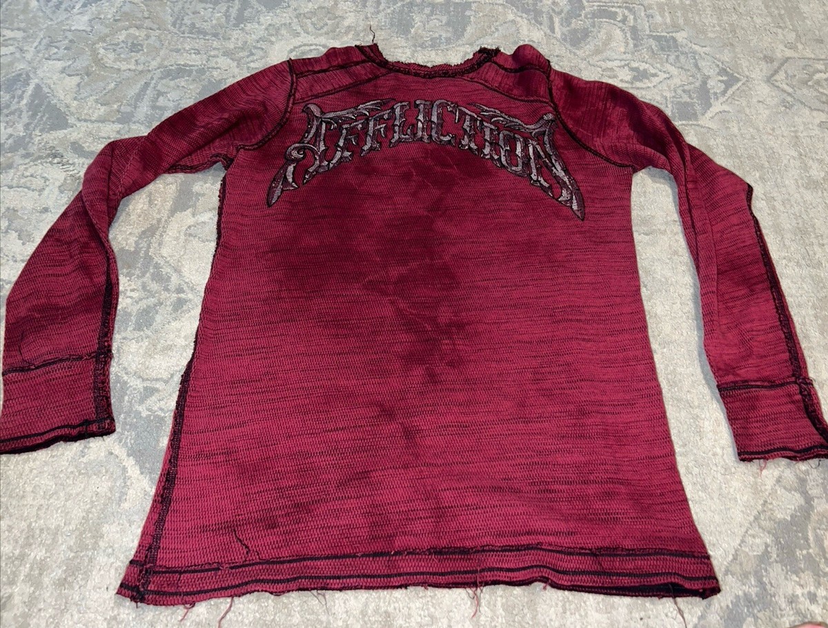 Affliction MENS Sz Small Reversible Red Black Long Sleeve Graphic