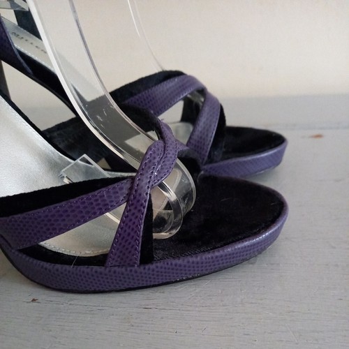 Karen Millen Purple & Black Leather Strappy Sandals Party Occasion UK5 EU38 - Imagen 11 de 12