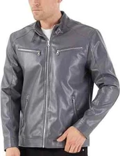 Genuine Soft Leather Jacket Grey Men's Casual Handmade Stylish Biker Cafe Motor