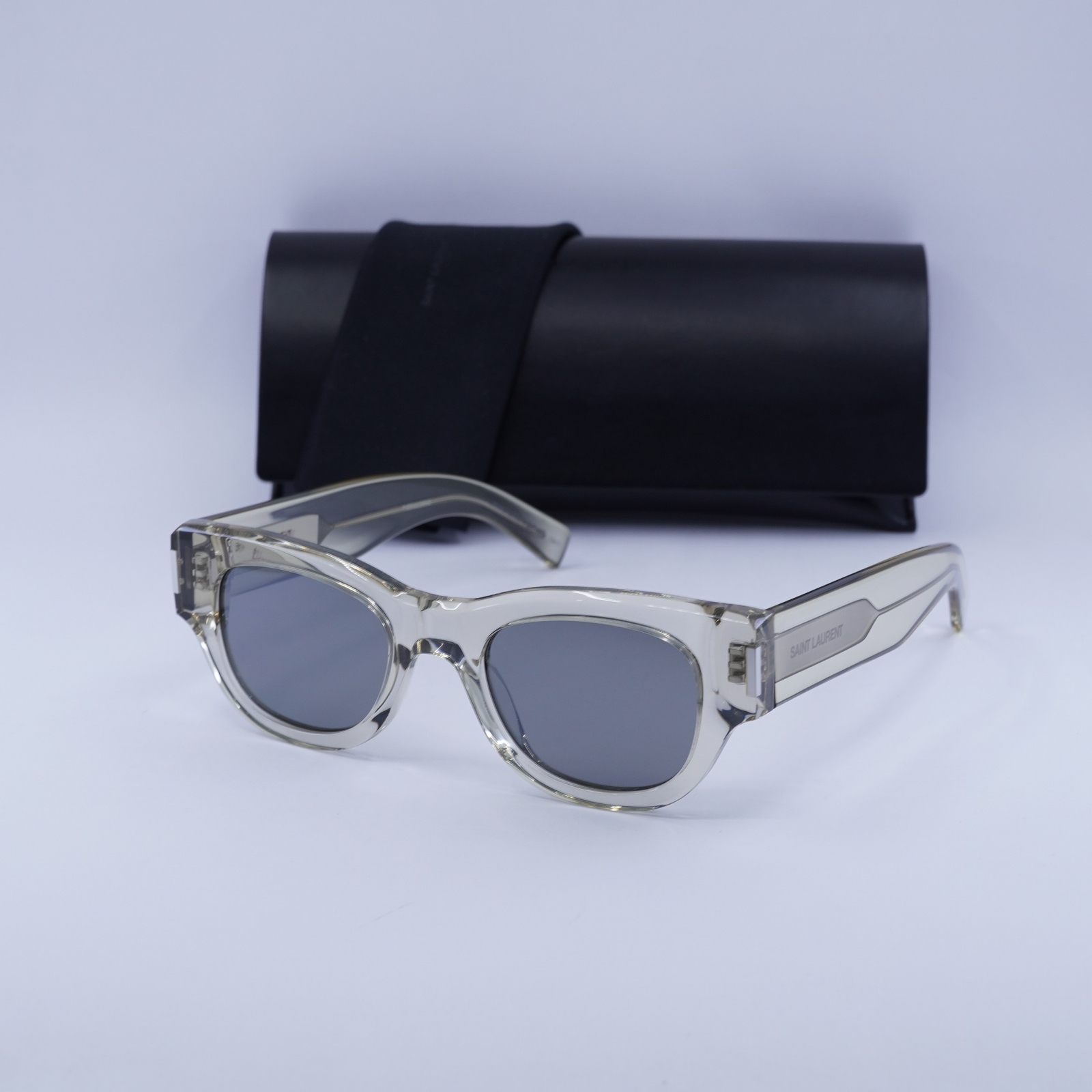 Nuovi occhiali da sole Saint Laurent SL573 003 trasparenti beige argento specchio 49 21 145