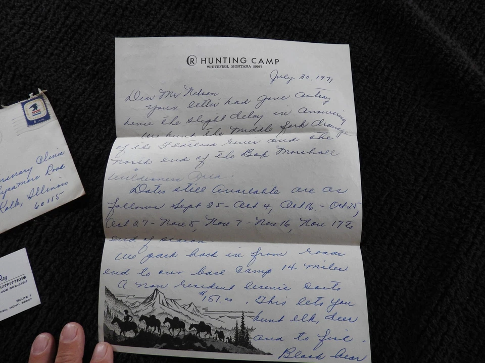 1971 "R HUNTING CAMP OUTFITTER" FISHING GUIDE CHUCK PAT RAY WHITEFISH MT MONTANA - Image 2 of 4