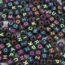 250 Black with Neon Color Assorted Alphabet Letter Cube Pony Beads 6X6mm