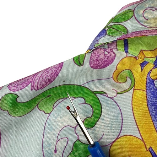 Gianni Versace Baroque Silk Shirt Vintage 90s Womens 42 Pastel Floral Blouse - Picture 15 of 17