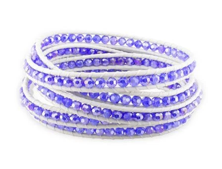 Brazalete envolvente de cordón de cuero púrpura con broche de plata de ley Amour