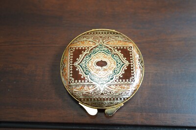 Vintage 1960s Corn Silk Powder Compact Leather Orange, Green, and Gold Mandela