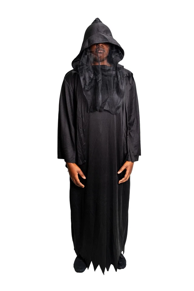 Adulto Negro Parca Fantasma Disfraz Para Hombre Halloween Fiesta Vestido Elegante Conjunto Foto 4 de 4