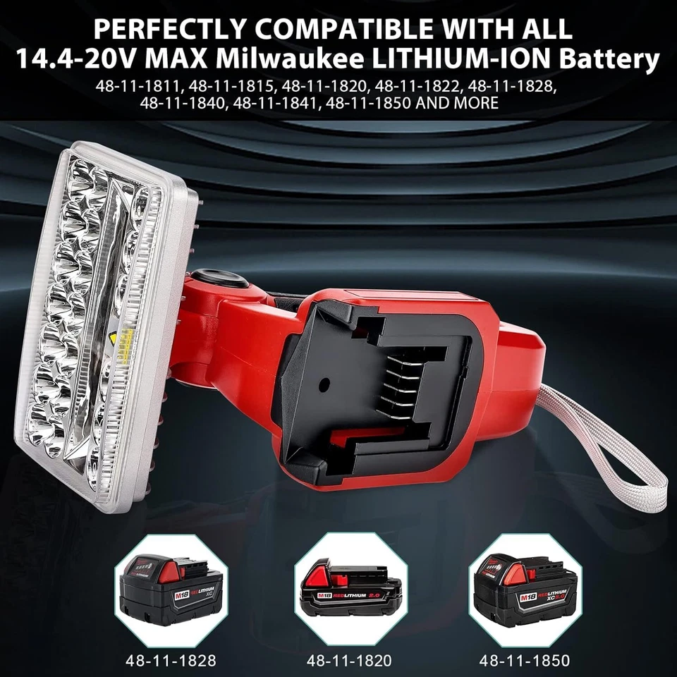 2000LM LED Work Light Work for Milwaukee Battery 18v 18W Handheld Jobsite Light - Image 2 of 4