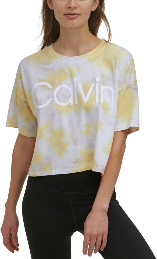 $44.50 Calvin Klein Women's Short Sleeve Tie Dye Cropped Top