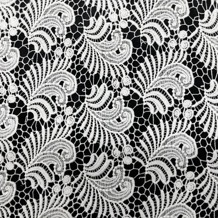 Cream Floral Bridal Heavy Lace Fabric Cutwork Boho Dress Wedding Party Wear 54” - Image 2 of 4