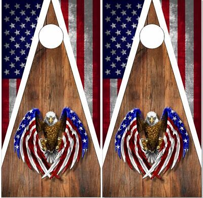 American Flag Wood Camo Eagles Cornhole Wrap Bag Toss Skin Decal Sticker 