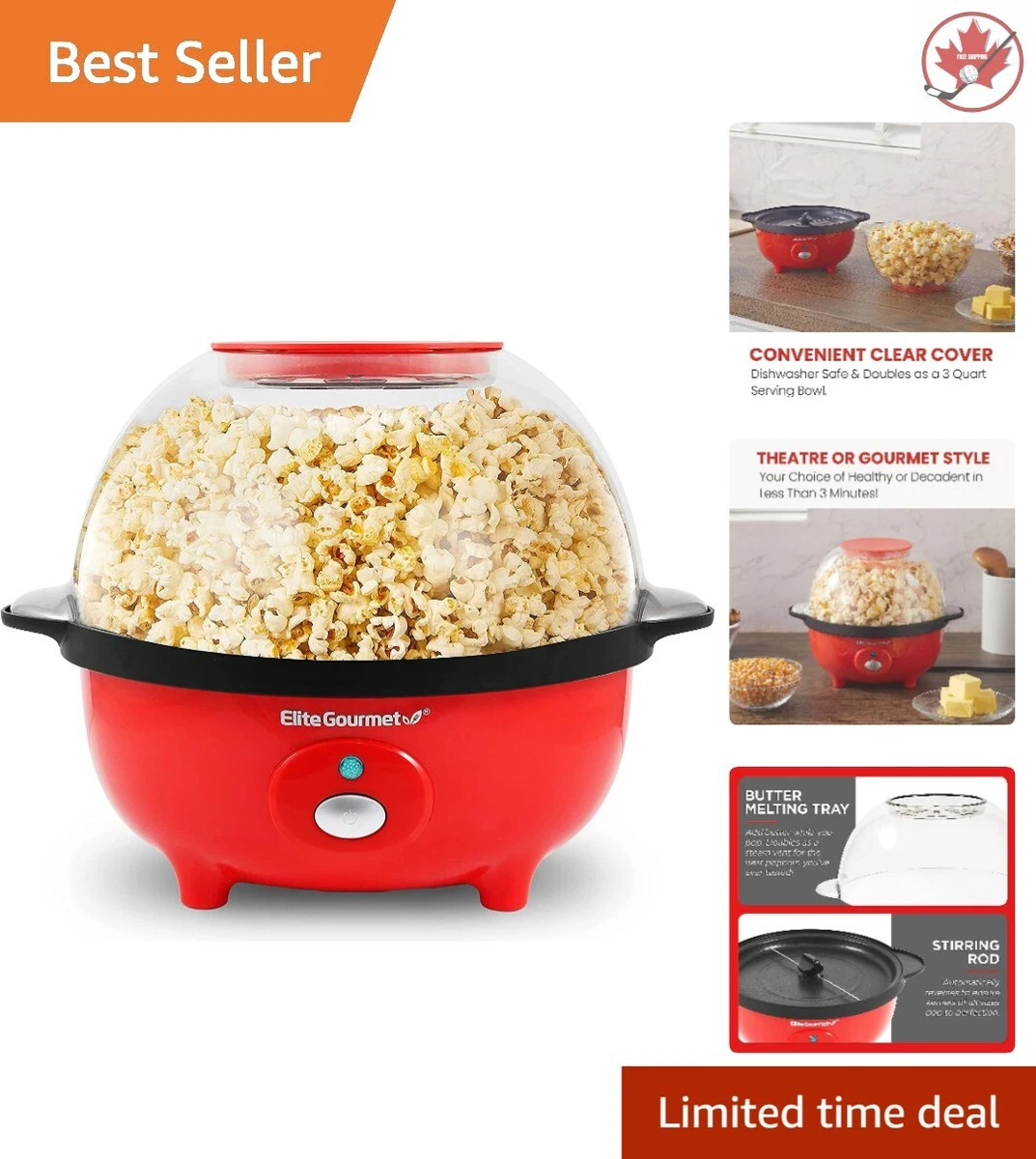 Rapid Automatic Electric Popcorn Maker Hot Oil Machine Red 3 Quart