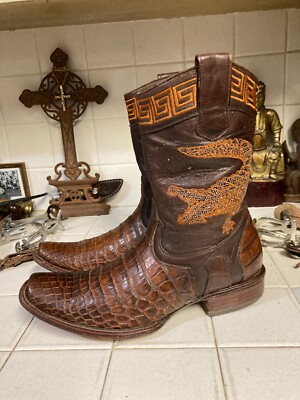 MAHZ CROCODILE CAIMAN VINTAGE ENGINEER WESTERN COWBOY DANCEHALL RODEO BOOTS 7 M