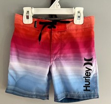 Boys Hurley Swim Trunks Board Trunks Size 4 Adj Waist Multi-color Stripe EUC