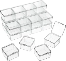 24 Packs Small Clear Plastic Beads Storage Containers Box with Hinged Lid for St