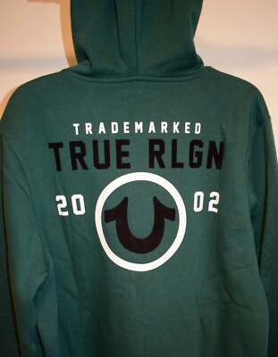 New Mens True Religion XL Hooded Sweatshirt Green Trademark Hoodie  