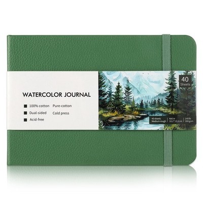 40 Sheets Watercolor Journal 4x6in, 140 lb/300 GSM Green