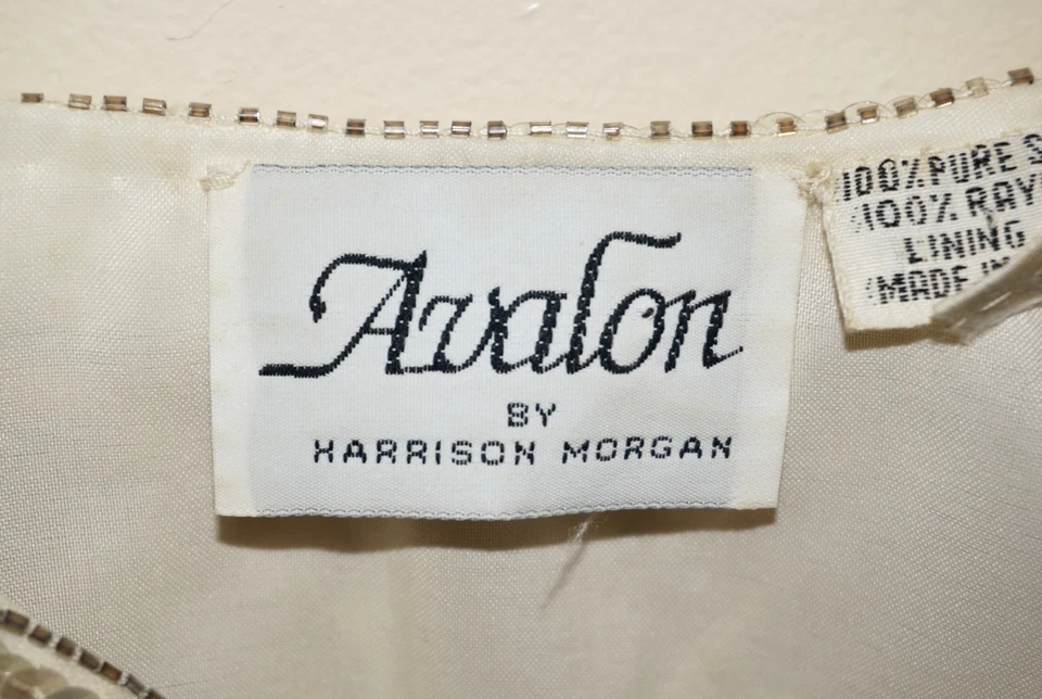 Top vintage AVALON marfil crema años 80 100 % seda cuentas y lentejuelas MEDIANO Foto 4 de 4