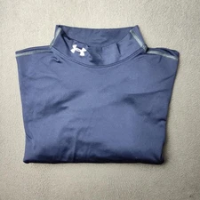 Under Armour ColdGear Fitted Mock Shirt Mens Medium Navy Long Sleeve Base Layer