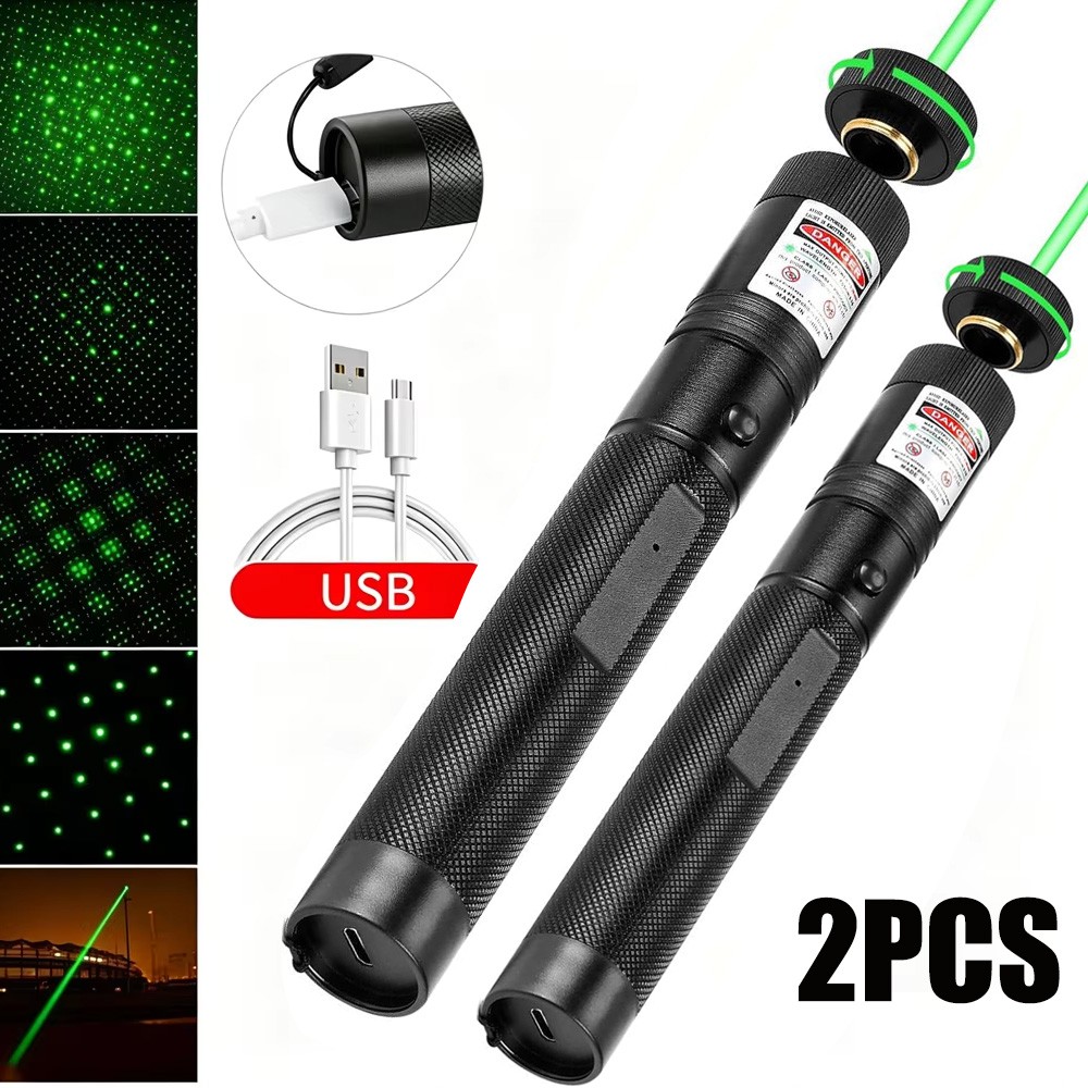 2PCS Rechargeable Lazer Green Laser Pointer Pen Astronomy Visible Beam Light